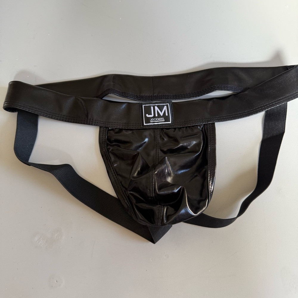 JOCKMAIL Large shiny Metallic Black jockstrap medium Underwear 30 31 32 NWT